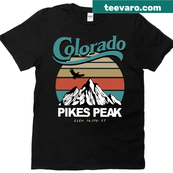 Vintage-style T-shirt featuring a depiction of Pikes Peak in Colorado.