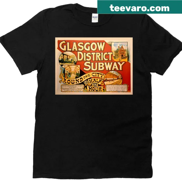 Vintage-style T-shirt featuring Glasgow subway poster design