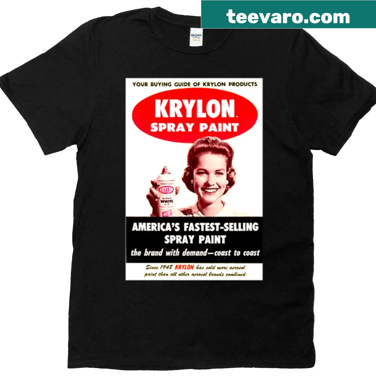 Vintage Krylon Spray Paint Sign t-shirt with classic logo — on a men's t-shirt