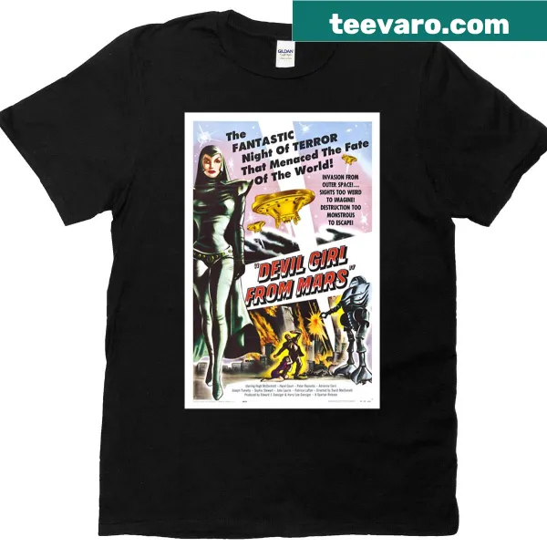 Vintage Devil Girl From Mars T-shirt with retro movie poster design