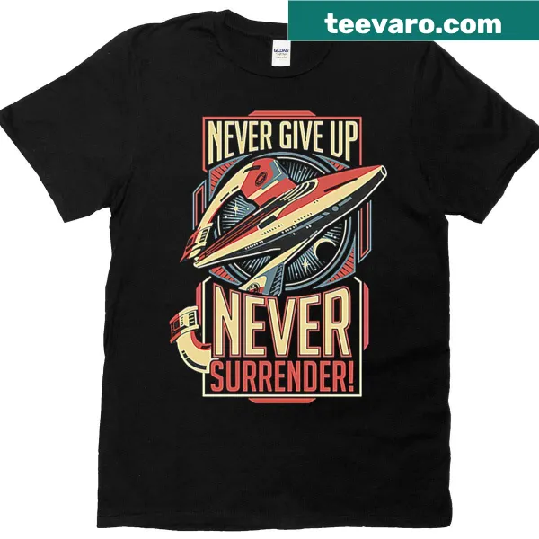 Vintage retro t-shirt with motivational Never Surrender quote