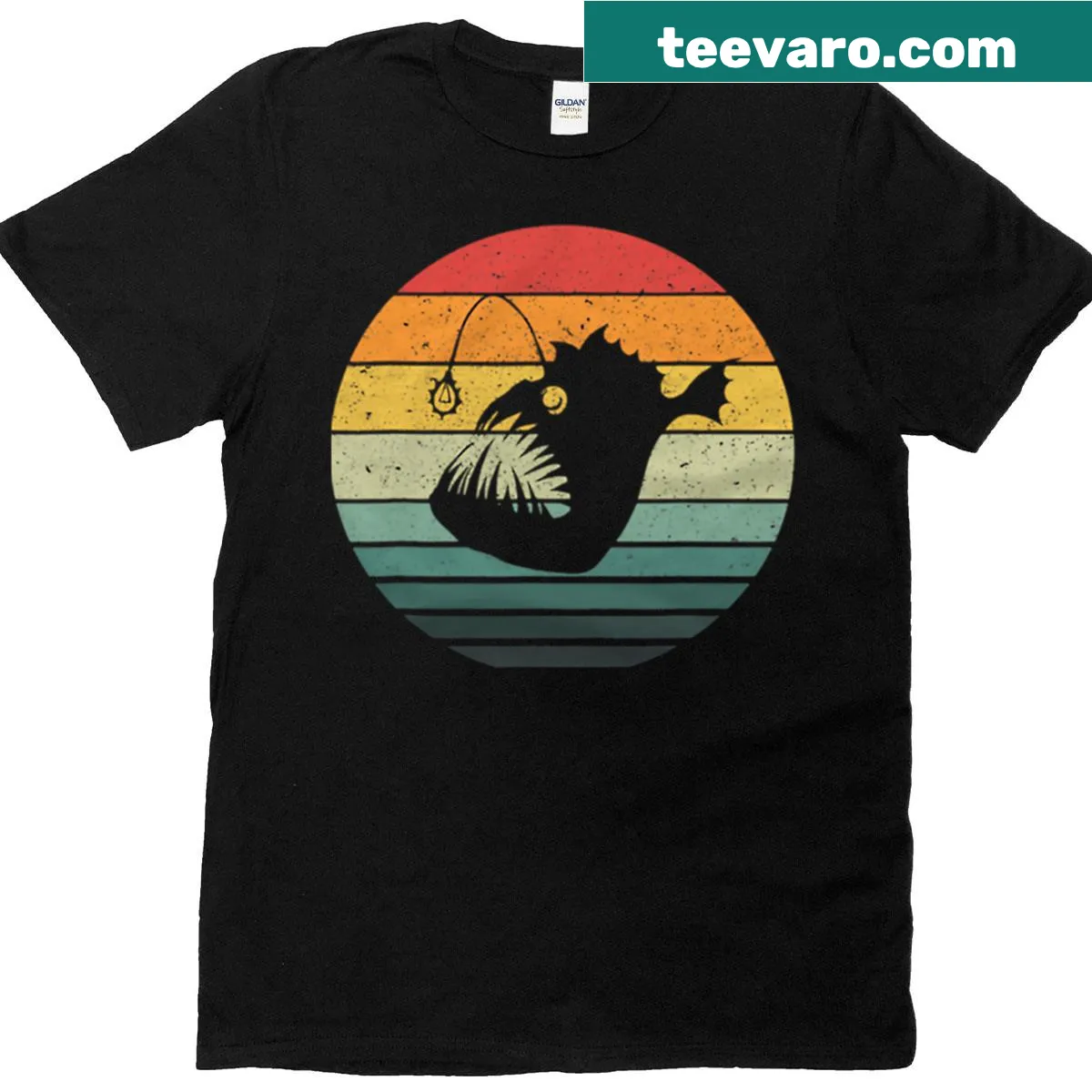 Vintage angler fish graphic t-shirt for fishing lovers — on a men's t-shirt