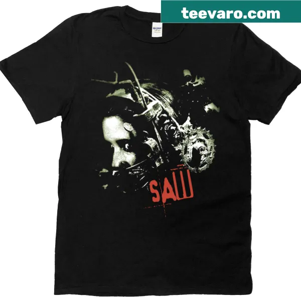 Vintage Saw Movie graphic T-shirt featuring iconic imagery