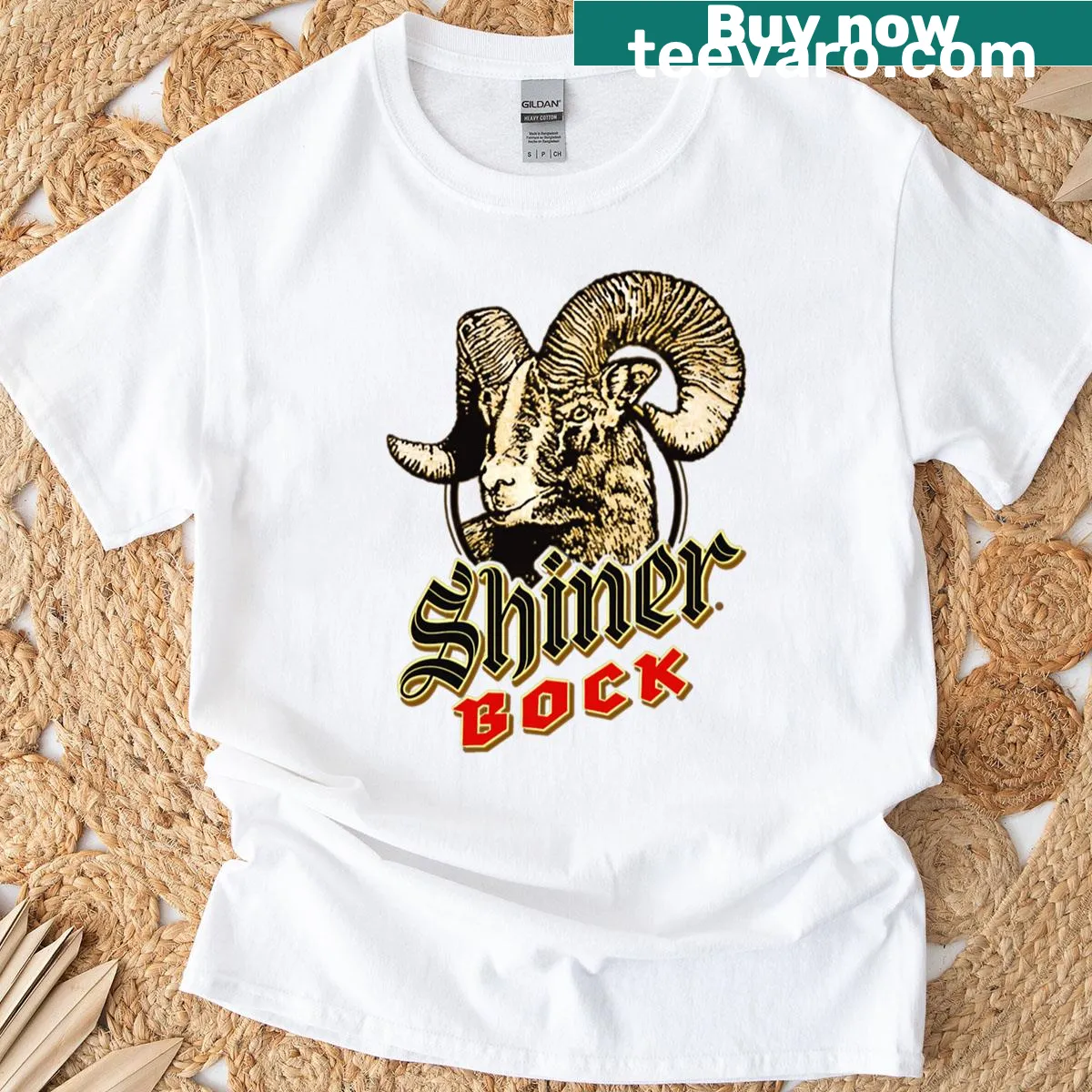 Vintage Shiner Bock Beer T-shirt with retro design — on a men's t-shirt