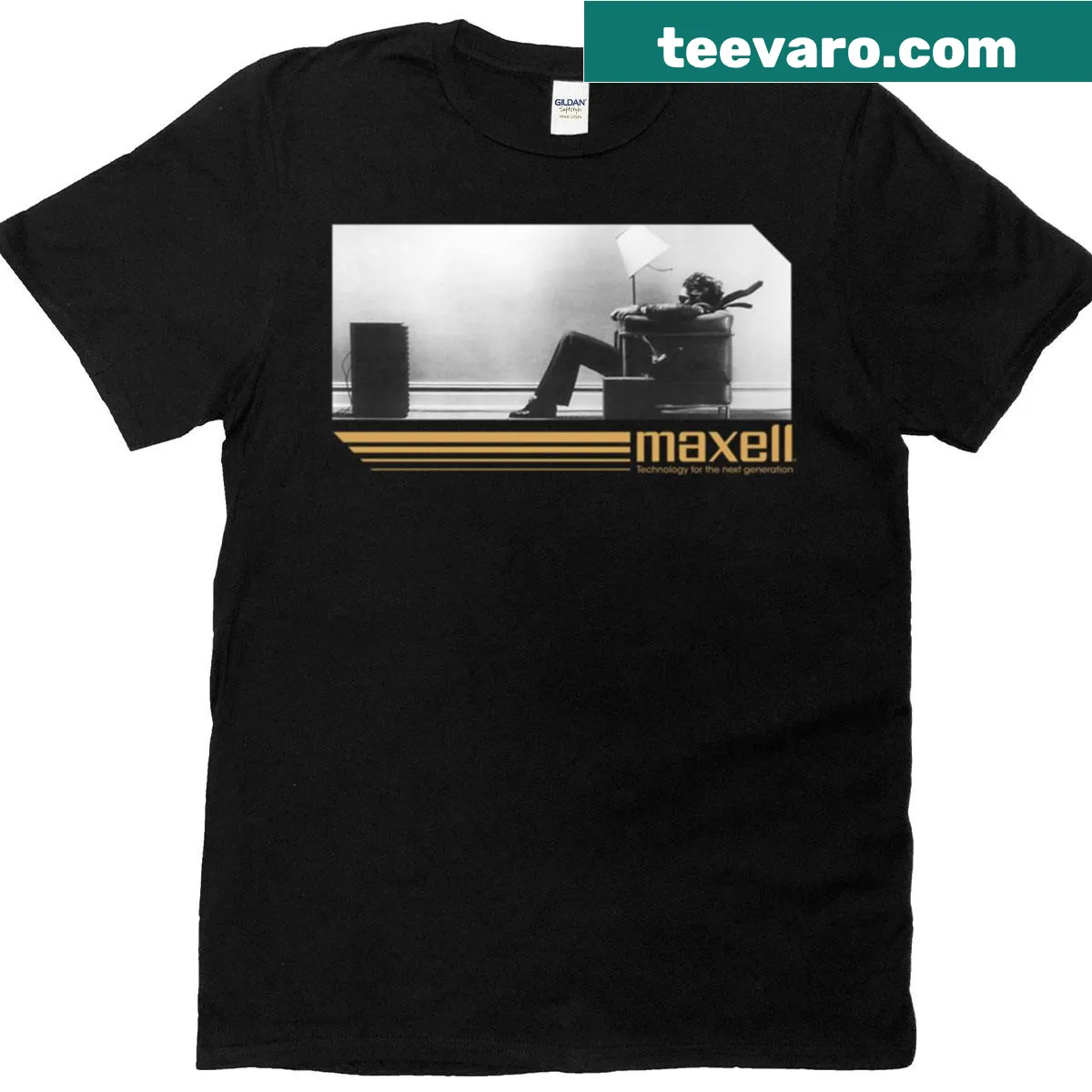 Vintage-style t-shirt featuring a vintage stereo graphic — on a men's t-shirt
