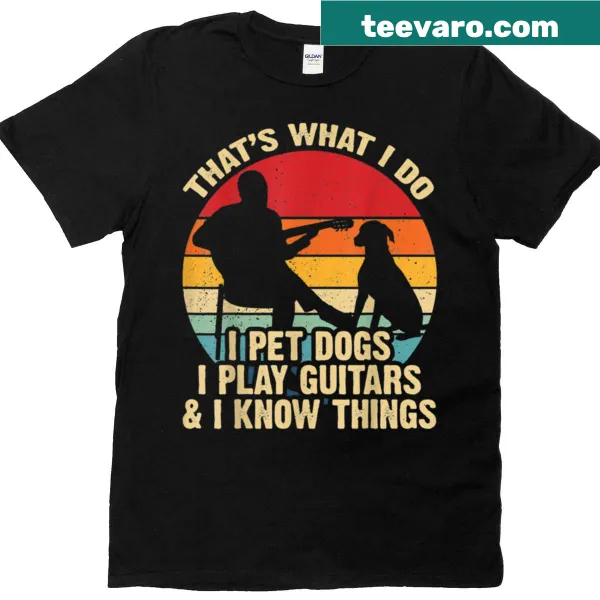 Vintage funny graphic T-shirt about dogs and guitars