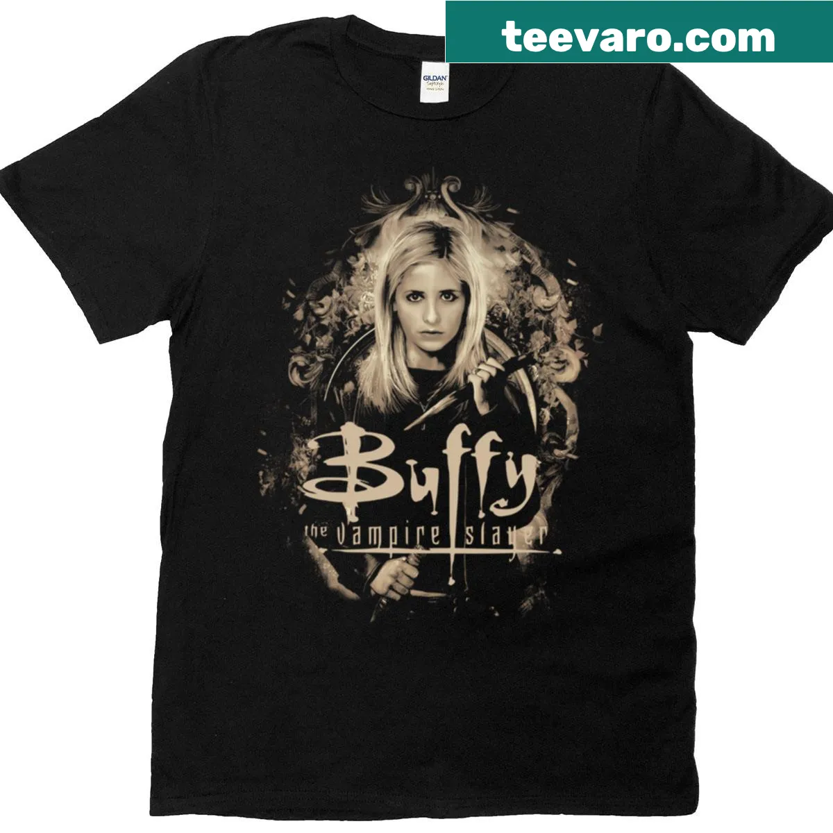 Vintage Buffy Vampire Slayer t-shirt with retro graphics — on a men's t-shirt
