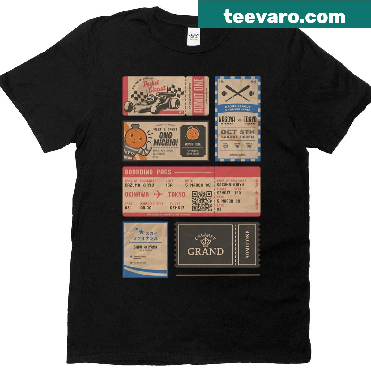 Vintage Yakuza Ryu Ga Gotoku T-shirt with gaming ticket design — on a men's t-shirt