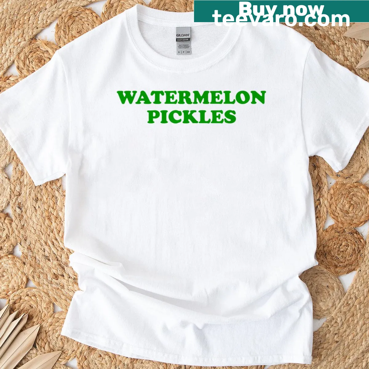 Funny T-shirt featuring watermelon pickles illustration and Kpop meme — on a men's t-shirt
