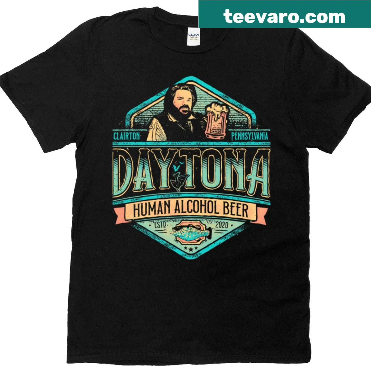Cartoon-style T-shirt featuring design from What We Do In The Shadows — on a men's t-shirt