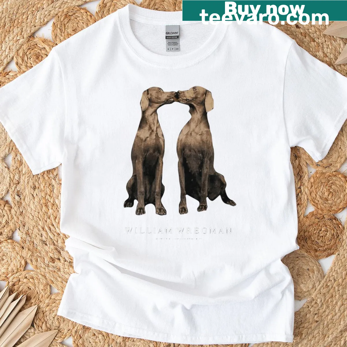 T-shirt featuring a whimsical illustration by William Wegman — on a men's t-shirt