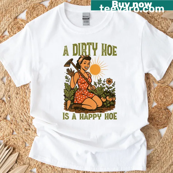 Funny gardening t-shirt with retro pin-up design and humorous saying