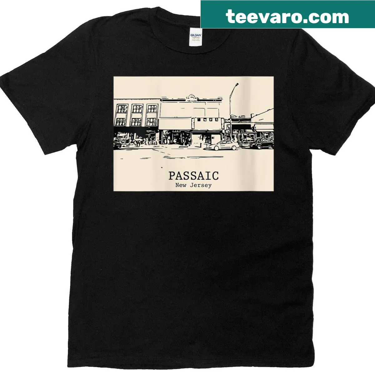 Vintage-style T-shirt featuring Passaic New Jersey design — on a men's t-shirt