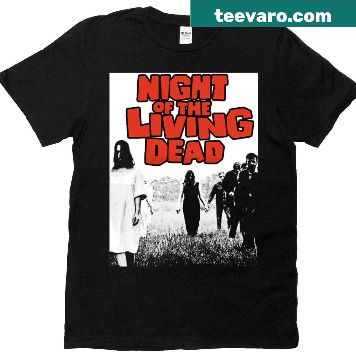 Retro t-shirt featuring a zombie movie print inspired by classic horror — on a men's t-shirt