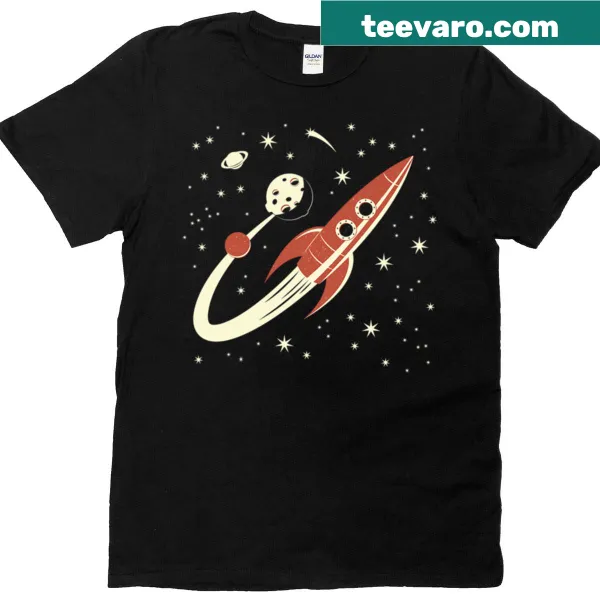 Whimsical graphic t-shirt with a zoom to the moon design