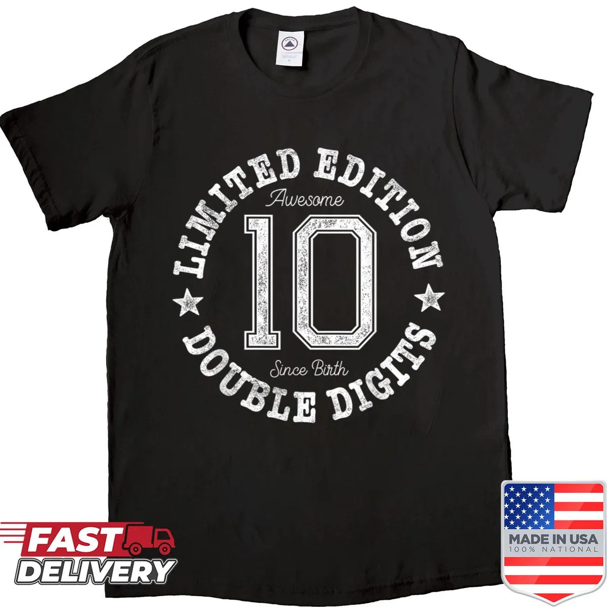 10th Birthday shirt with 'Double Digits' typography