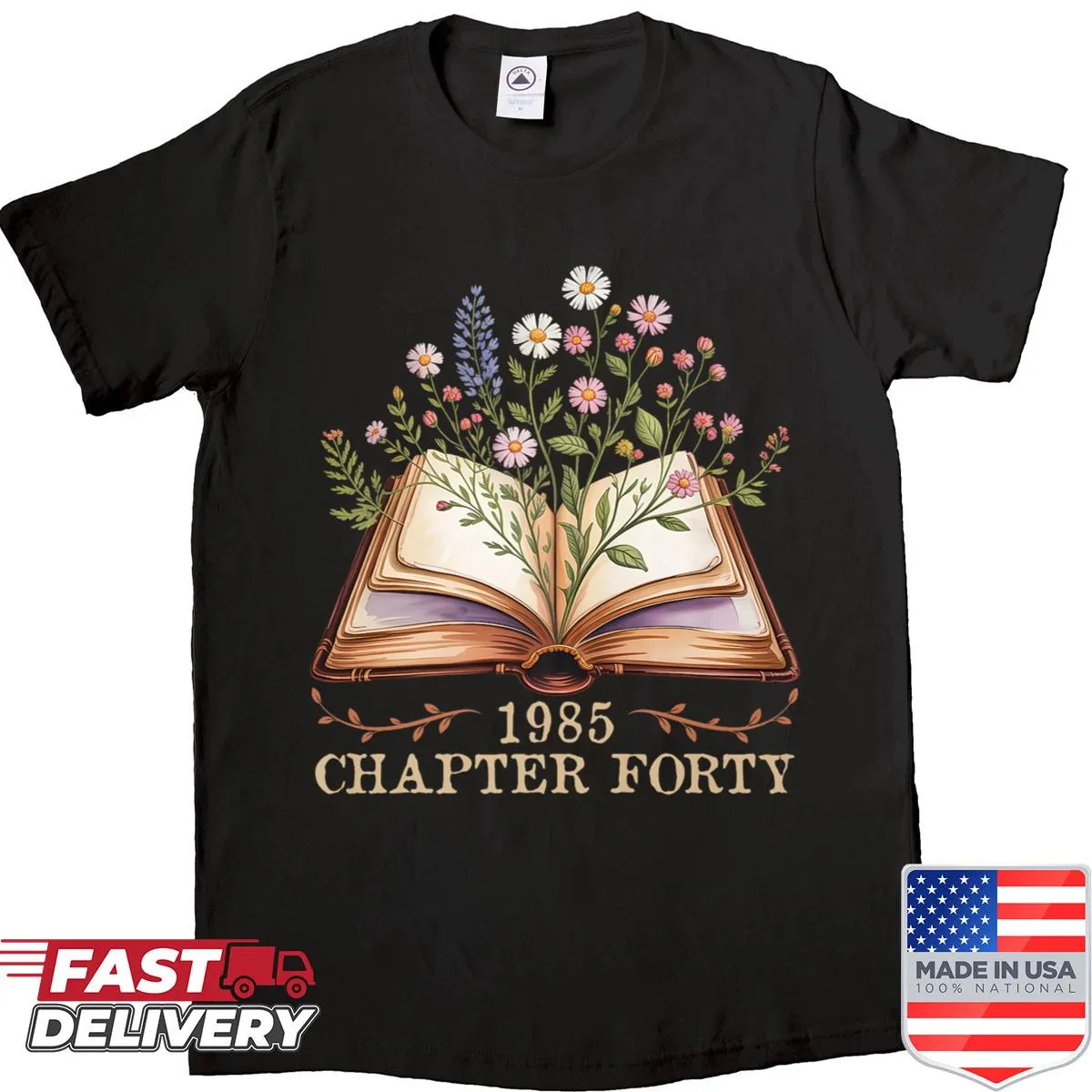 Vintage 1985 wildflower book design for a 40th birthday shirt