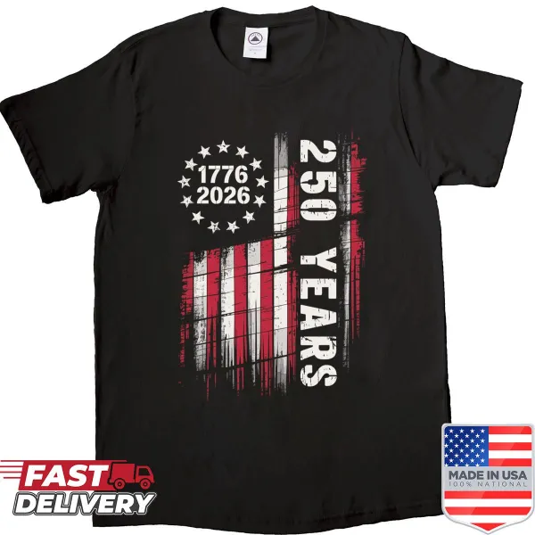 Grunge-style shirt featuring American flag design for anniversary