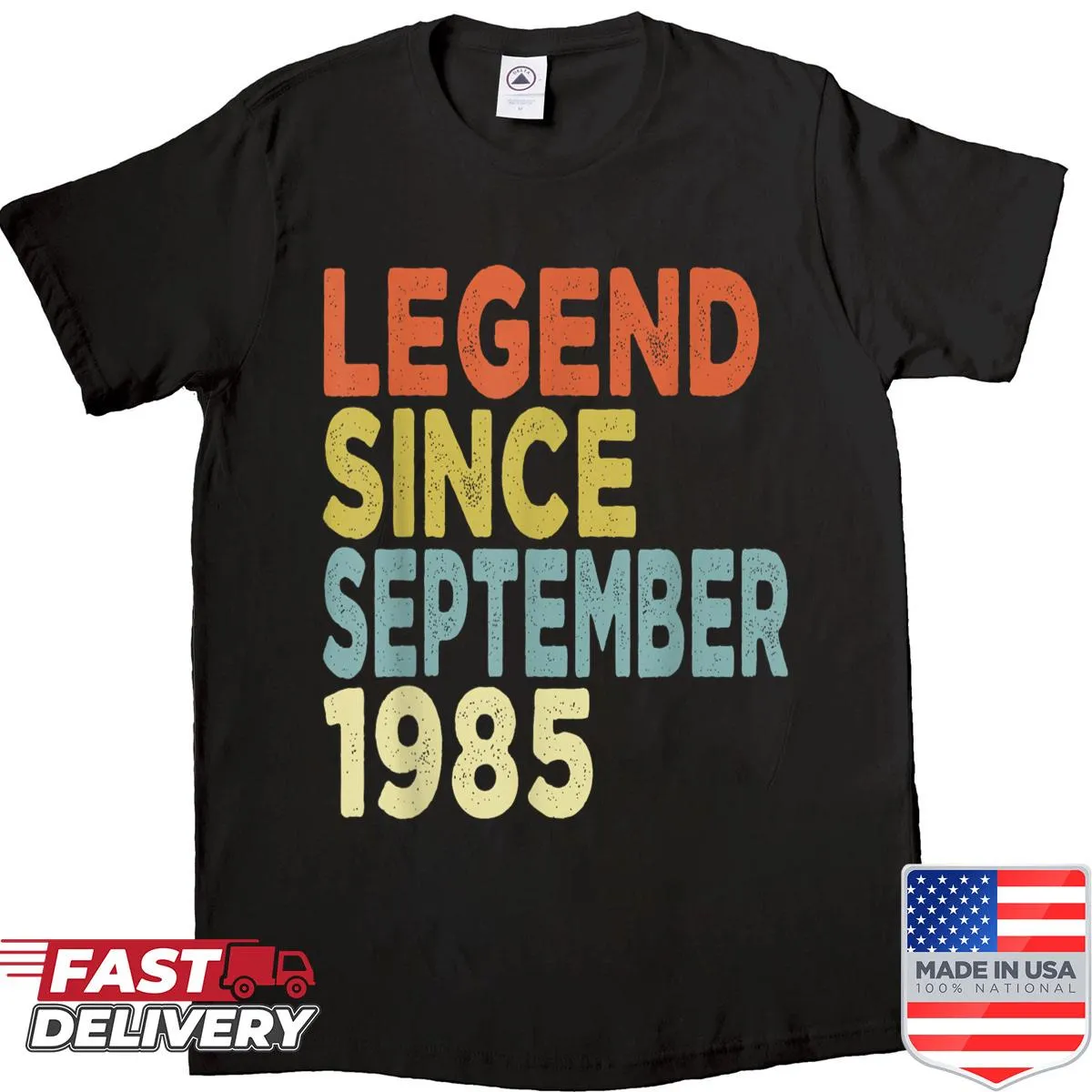 Bold 40th birthday shirt stating 'Legend Since September 1985'