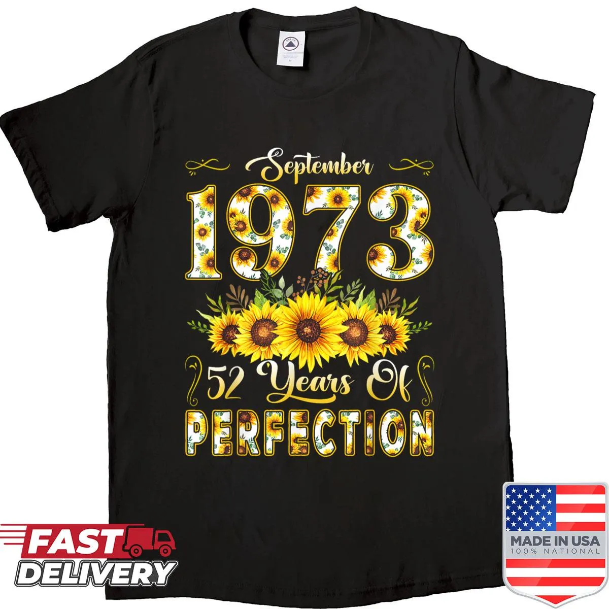 Sunflower design with 52 for a 52nd birthday celebration.