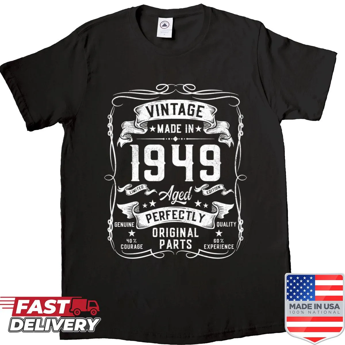 Vintage-style shirt celebrating 76th birthday with classic typography