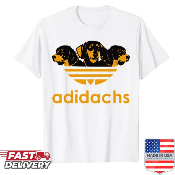 Humorous dachshund illustration shirt combining dog and sneaker culture