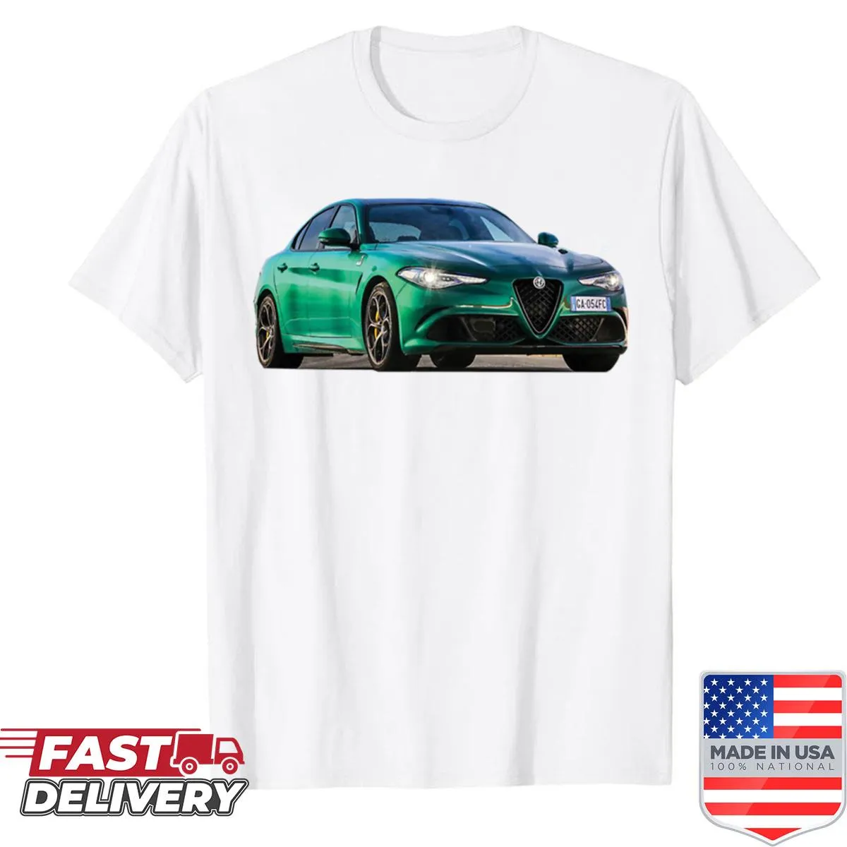 Minimalist shirt featuring an illustration of an Alfaromeo Greencar