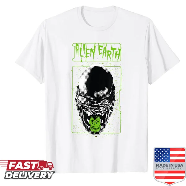 Portrait-style distressed shirt with Xenomorph graphic for sci-fi fans