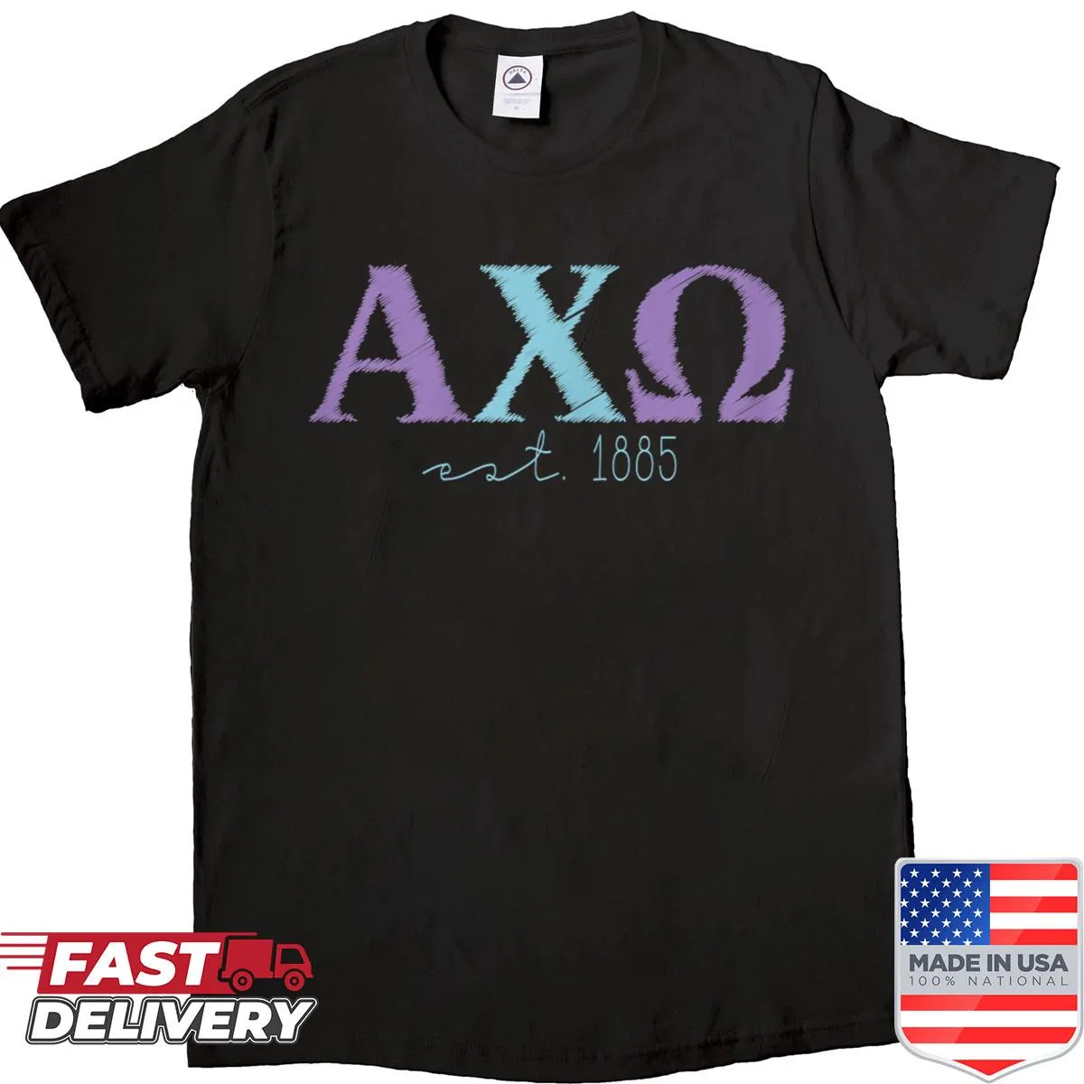 Vintage-style Alpha Chi Omega shirt featuring classic letters