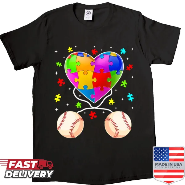 Baseball heart graphic shirt promoting autism awareness