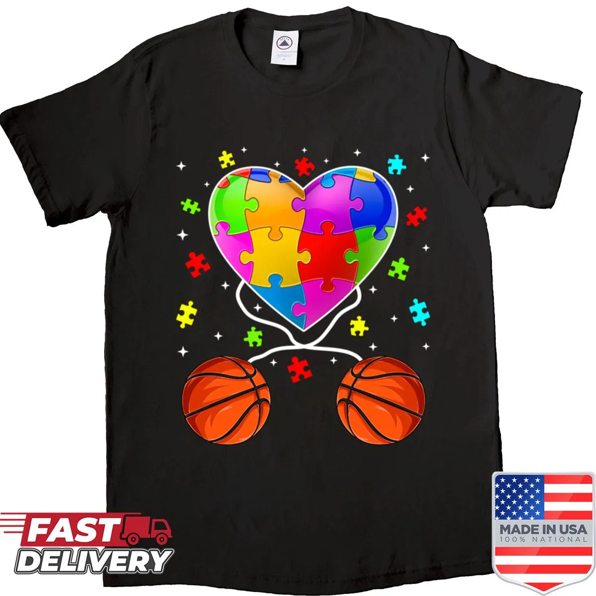 Illustrated basketball heart design for autism awareness