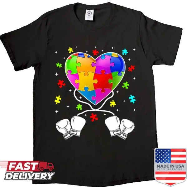 Boxing heart graphic promoting autism awareness on sport lover shirt