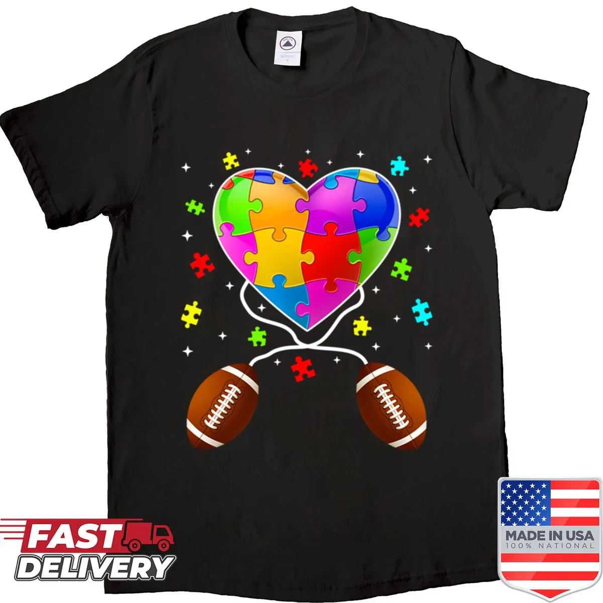 Illustrative football heart design promoting autism awareness for kids