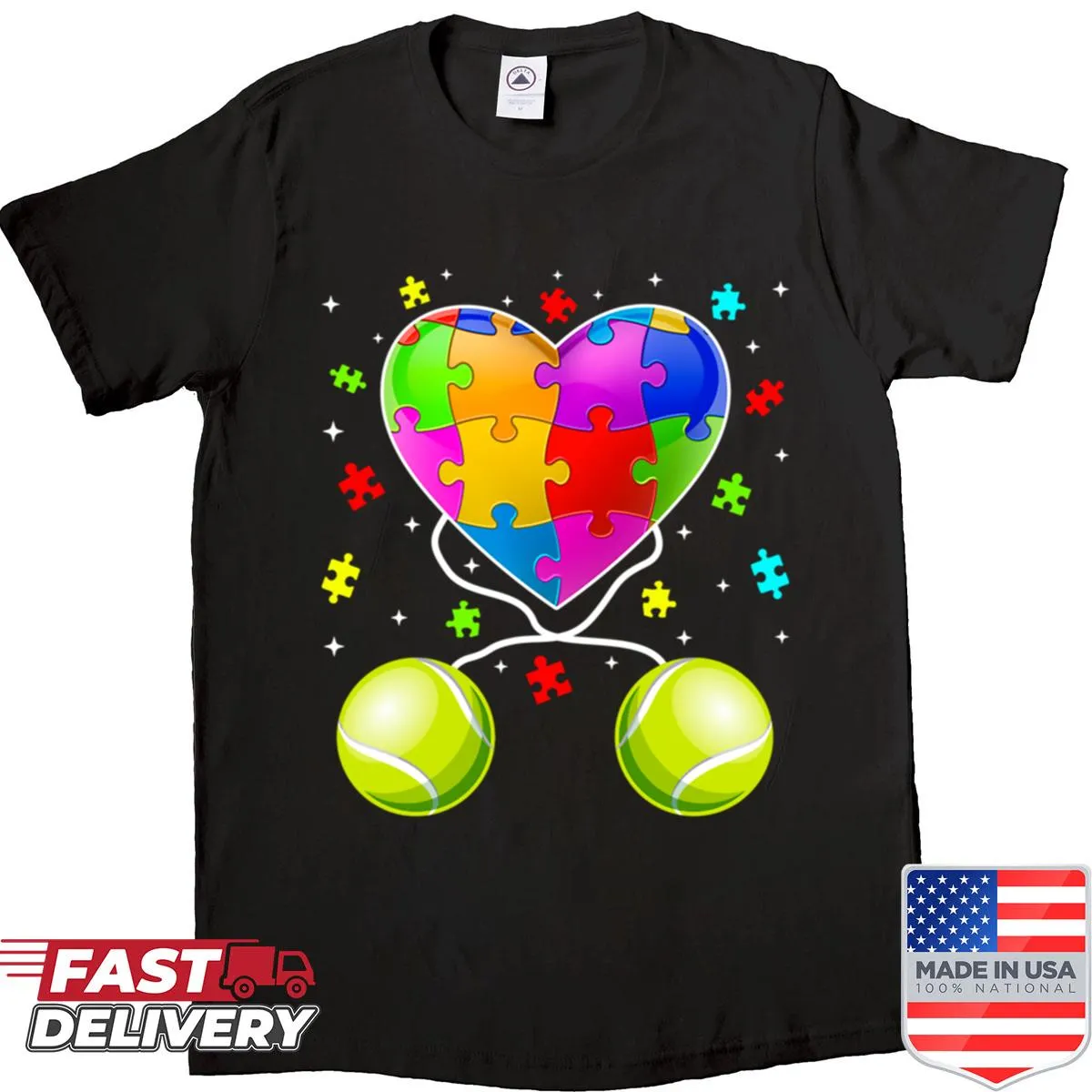 Illustrative tennis heart design promoting autism awareness for kids