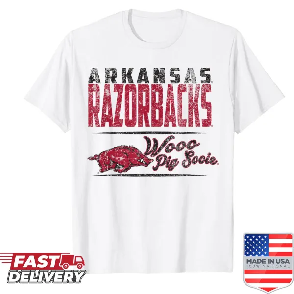 Vintage distressed Arkansas Razorbacks shirt with a brush graphic