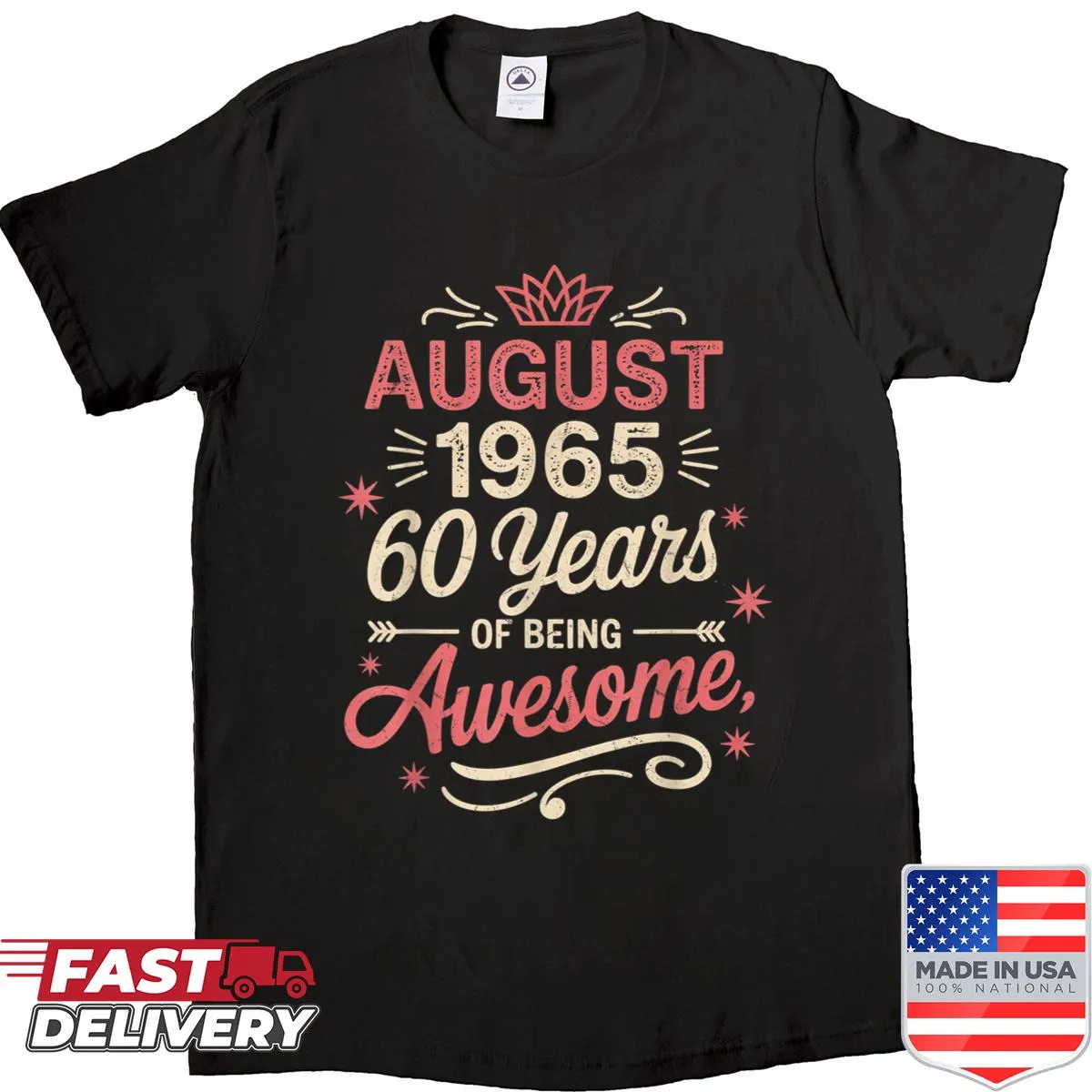 Birthday tee with '60 Years Of Being Awesome' in bold typography