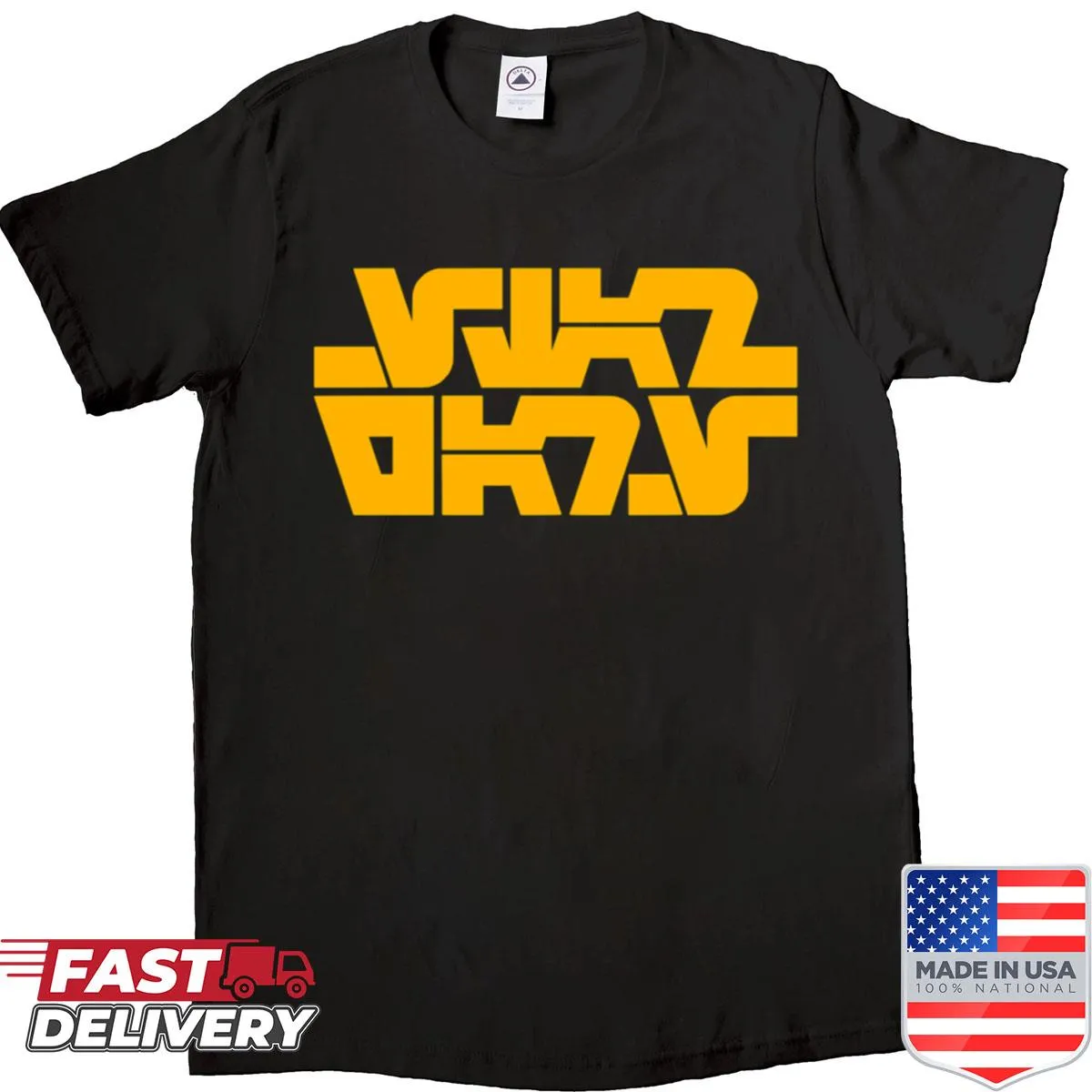 Vintage-style Aurebesh logo shirt celebrating sci-fi culture.