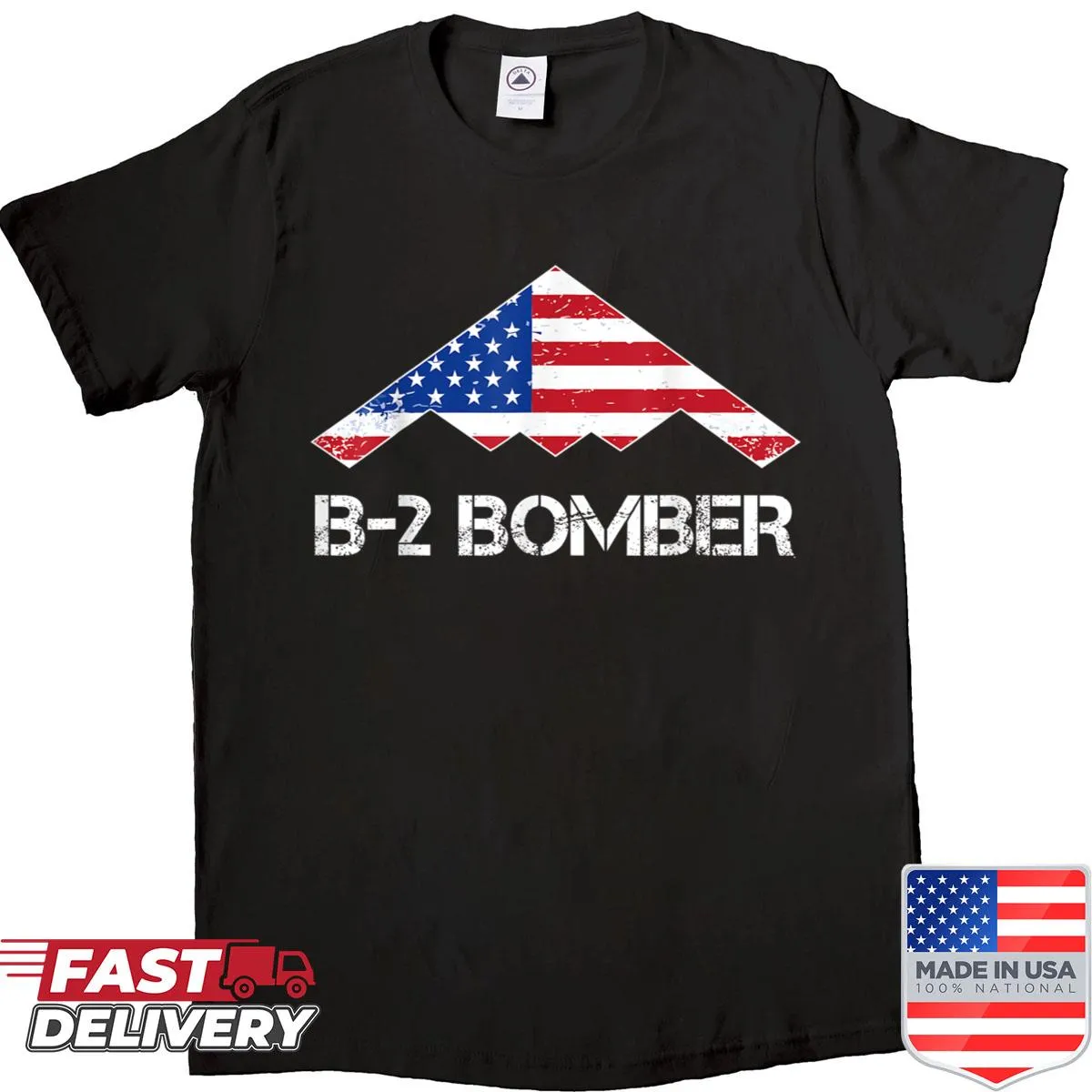 Illustration of B-2 Bomber with USA flag on a shirt