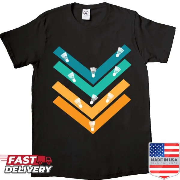 Sport-themed shirt featuring badminton rackets and shuttlecock