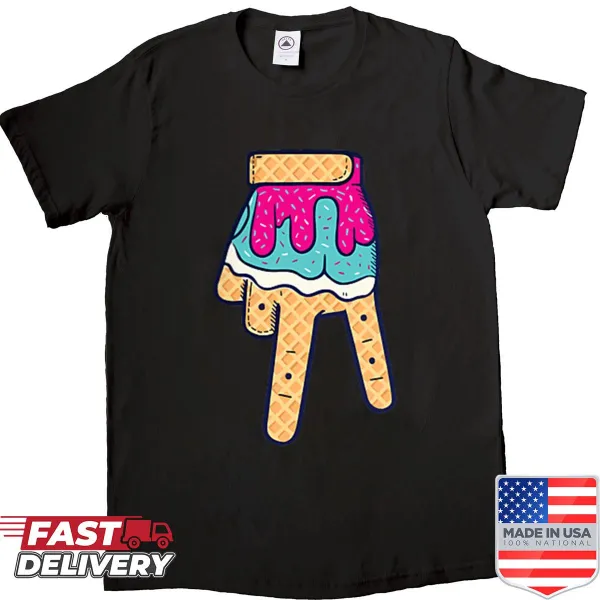 Playful graphic of a baseball with ice cream drip for kids.