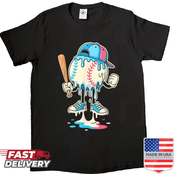 Cute baseball graphic with an ice cream drip for kids.