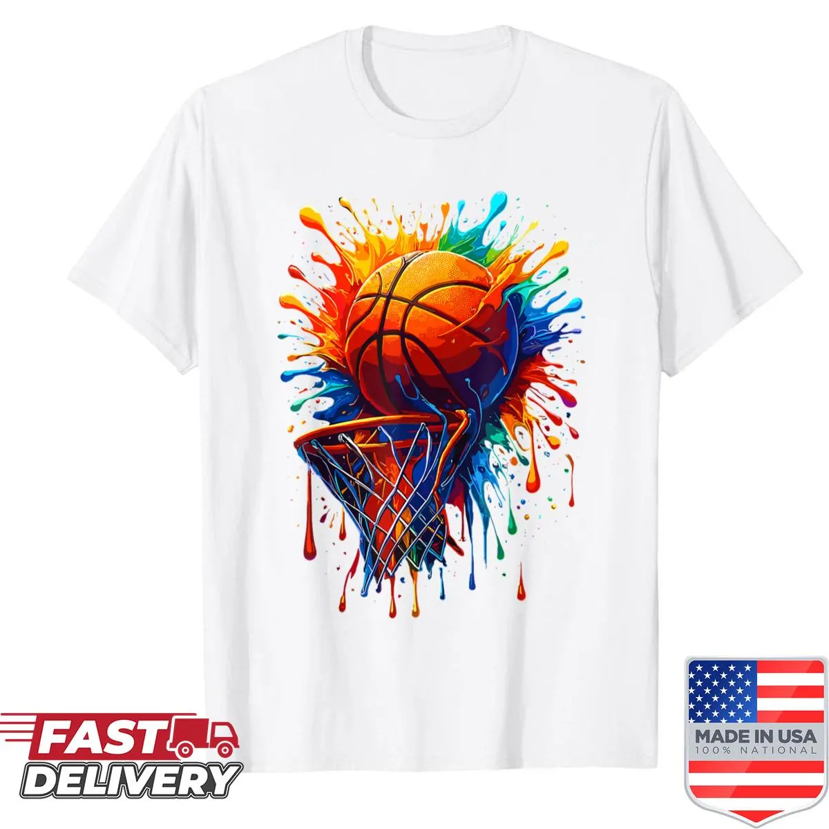 Basketball graphic with splash design on sports shirt