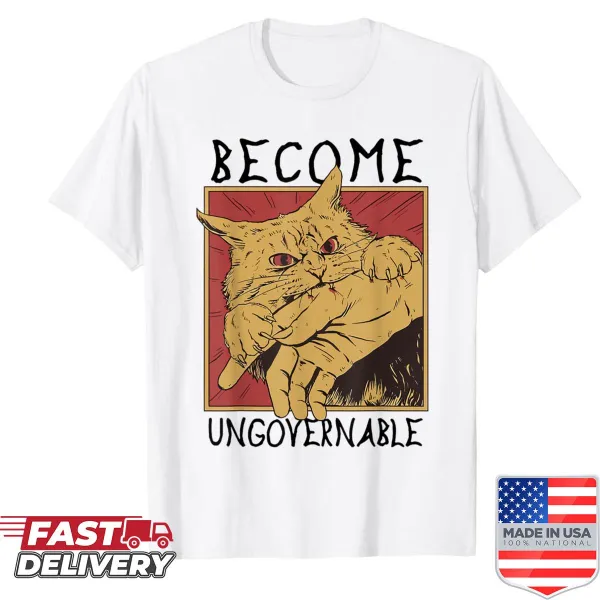Funny cat meme shirt featuring a cat biting a hand graphic.