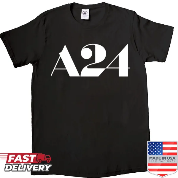 Minimalist A24 logo shirt showcasing a clean typography design.
