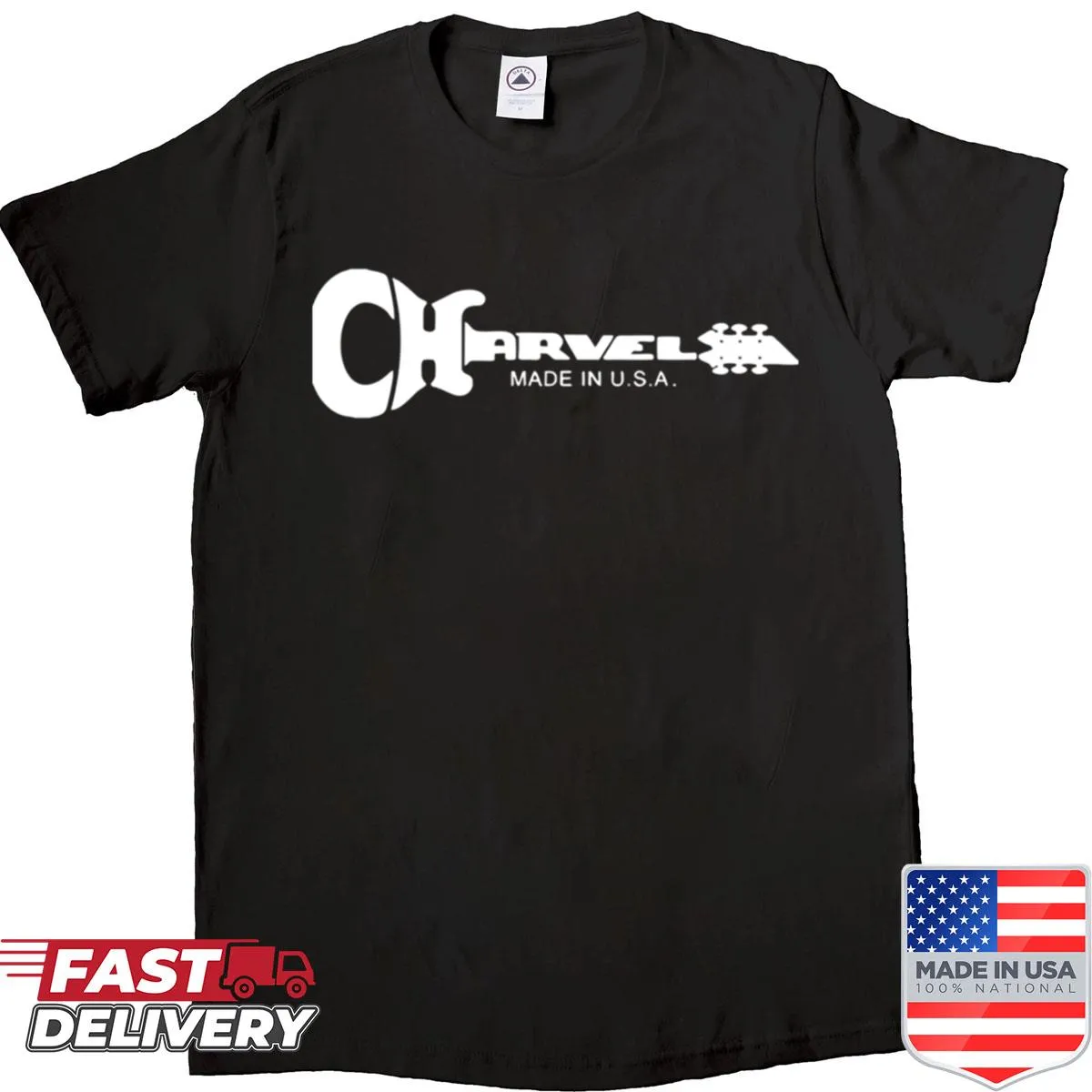 Charvel logo T-shirt showcasing pride in guitar craftsmanship