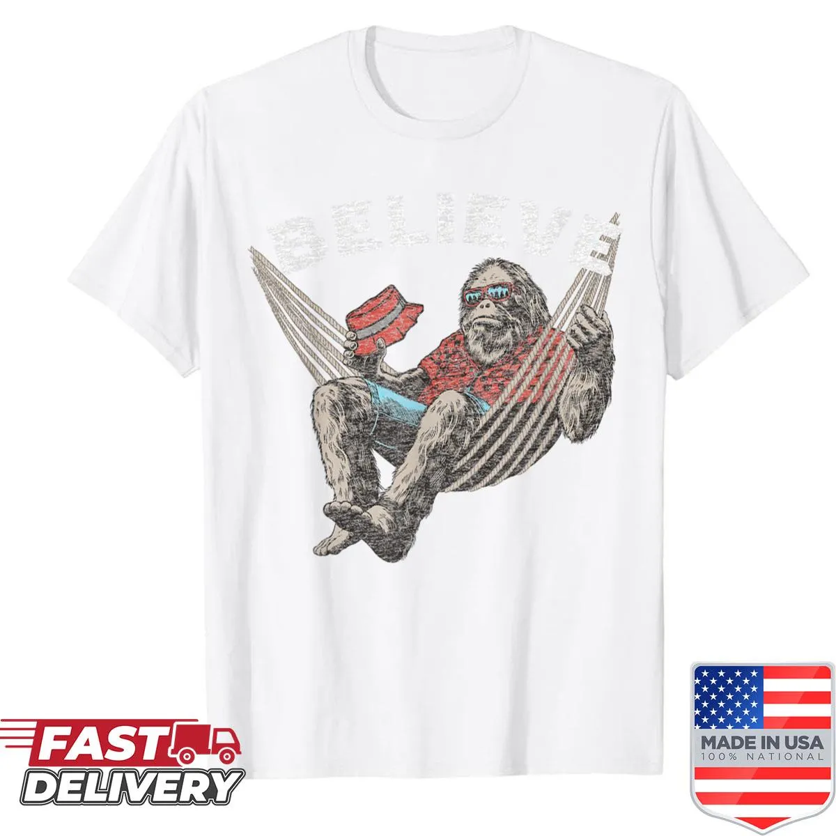Vintage graphic shirt with Bigfoot illustration and 'Believe' text