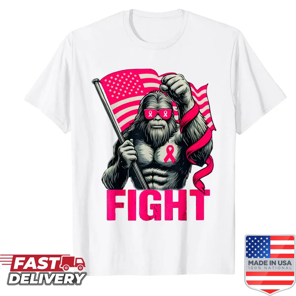 Bigfoot shirt with pink ribbon for breast cancer awareness