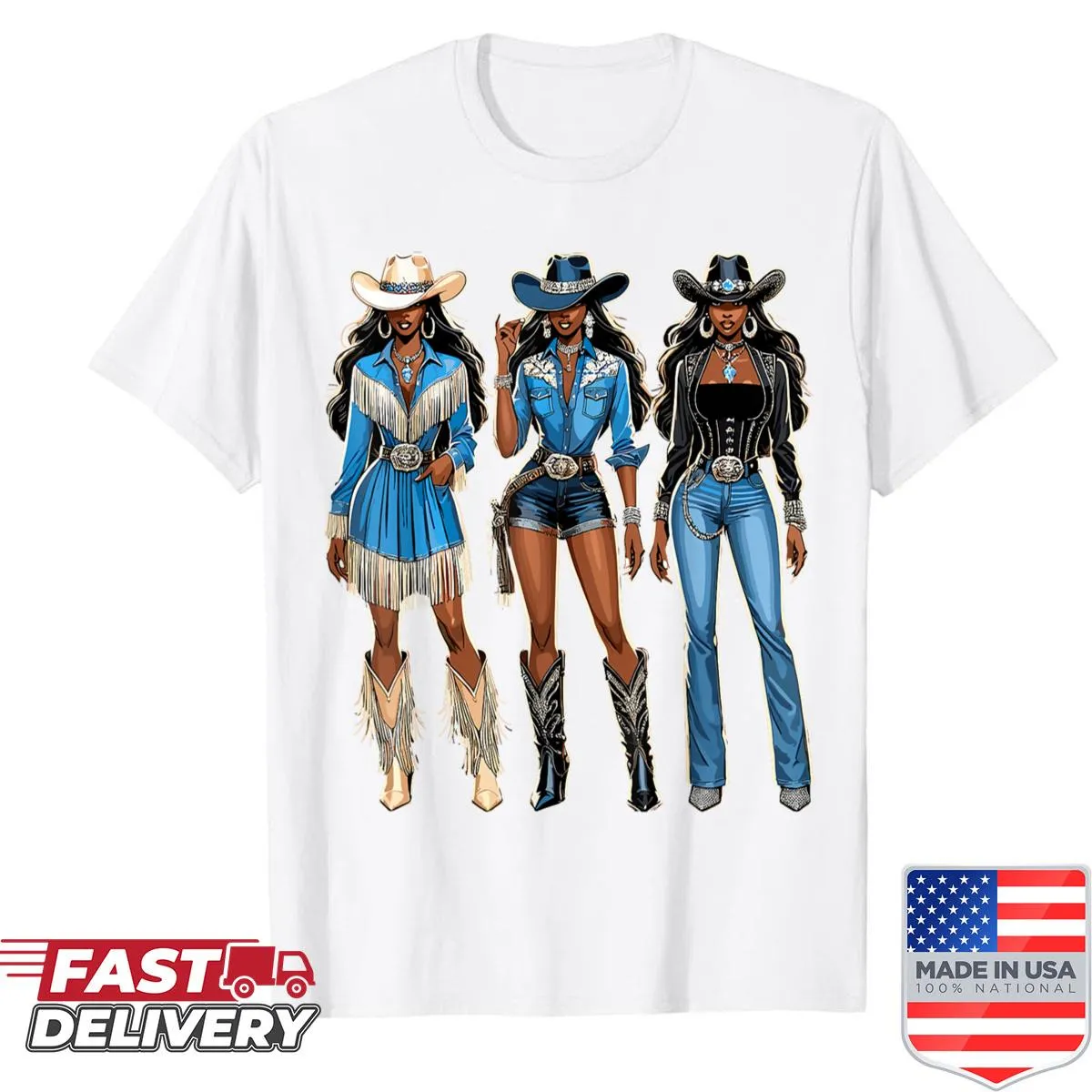 Empowering cowgirl graphic t-shirt celebrating Black culture.
