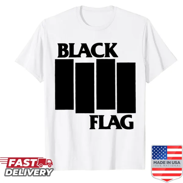 Black Flag logo t-shirt for music enthusiasts.