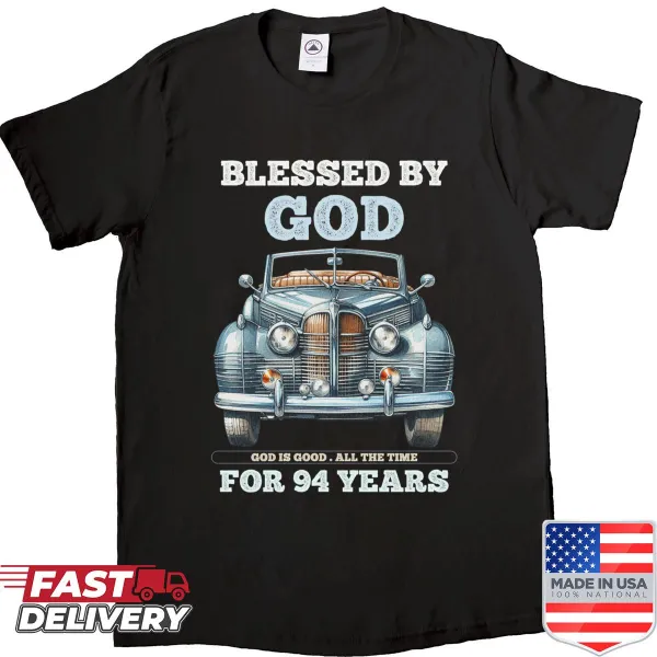 Vintage-style 94th birthday shirt with a car graphic and humorous text